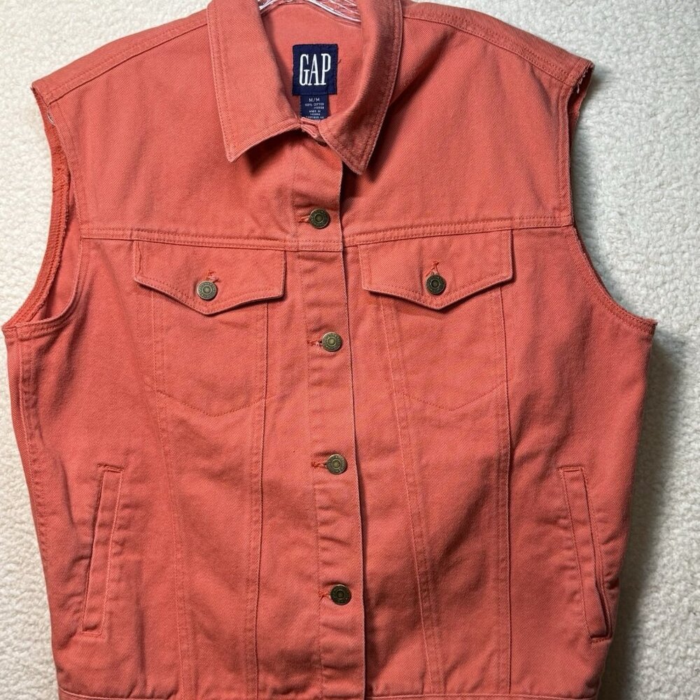 Gap Denim Vest Adult Medium Coral Orange Vintage Y2K